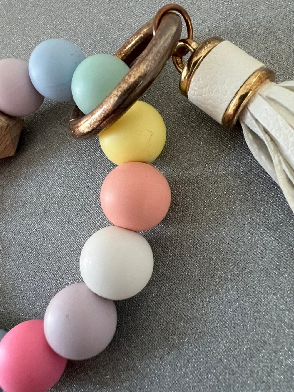 Women’s Wooden Bead 3.5” Bracelet Pastel Tassel Keyring - Multicolor